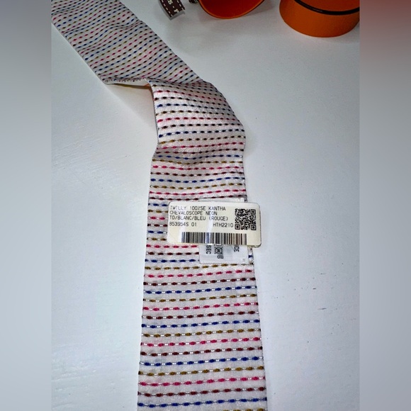 Nwt Hermes twilly Chevaloscope Pointier Embroidery Silk White/Rose/Vert - Picture 4 of 11